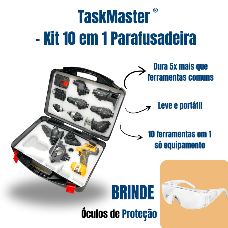 TaskMaster™ - Kit 10 em 1 Parafusadeira, Lixadeira, Serra, Martelete, Elétrico + (BRINDE EXCLUSIVO)