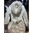 Sobretudo Feminino de Lã Batida com Faixa e Capuz Ajustável